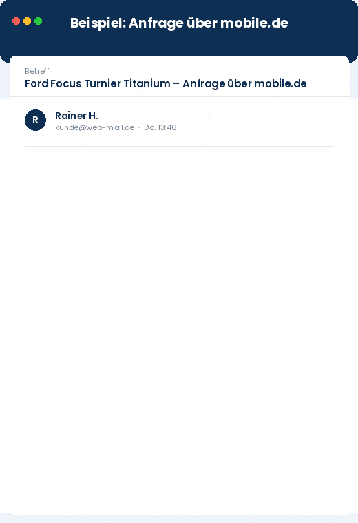 E-Mail-Verlauf: CoDriver erfasst Finanzierungs-Eckdaten und Zustand des Eintauschwagens